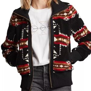 Pendleton Black Aztec Zip-Up Sweater Jacket with Red & Brown Accents